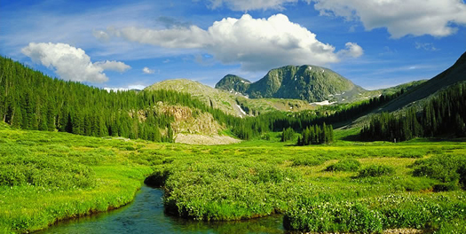 Small stream, large mountains